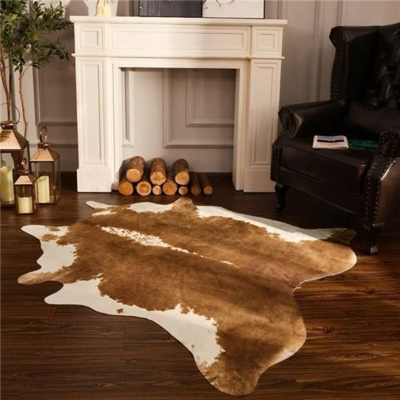 Premium Cowhide Rug 4.6x5.2ft AreaRug Traditional Animal Rug Stylish Bedroom Rug - Picture 1 of 6